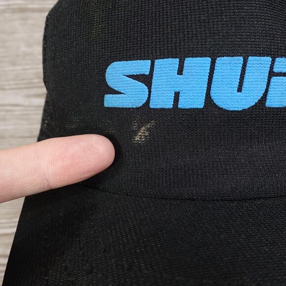 Vintage Shure Hat Cap Snap Back Black Mesh Trucker Promo Sound Audio Mens 80s - Picture 2 of 9